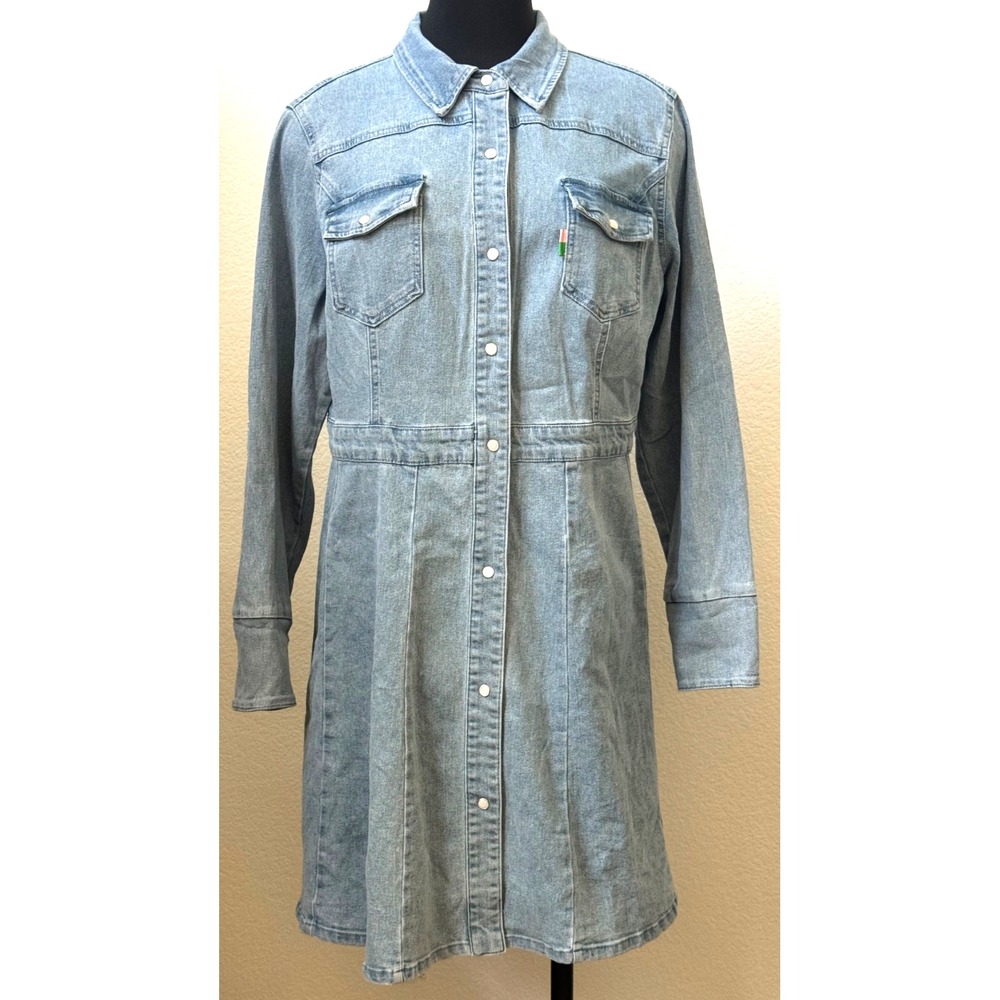 Ivy Storehouse Blue Denim Dress Size Large Pearl Snap Long Sleeve Star